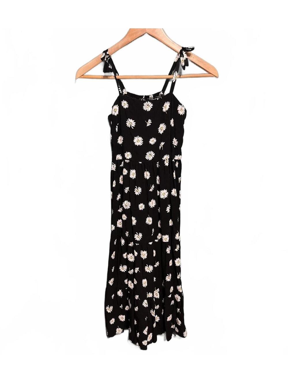 Art Class Girls M Black White Daisy Floral Tiered Midi Dress Boho Summer Picnic